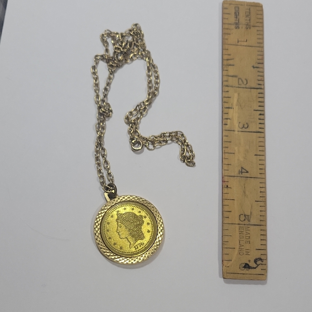 Gold Coin Pendant Necklace 24" chain